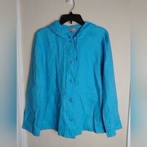 J Jill Linen Button Front Hooded Jacket Size MEDIUM  NWT
